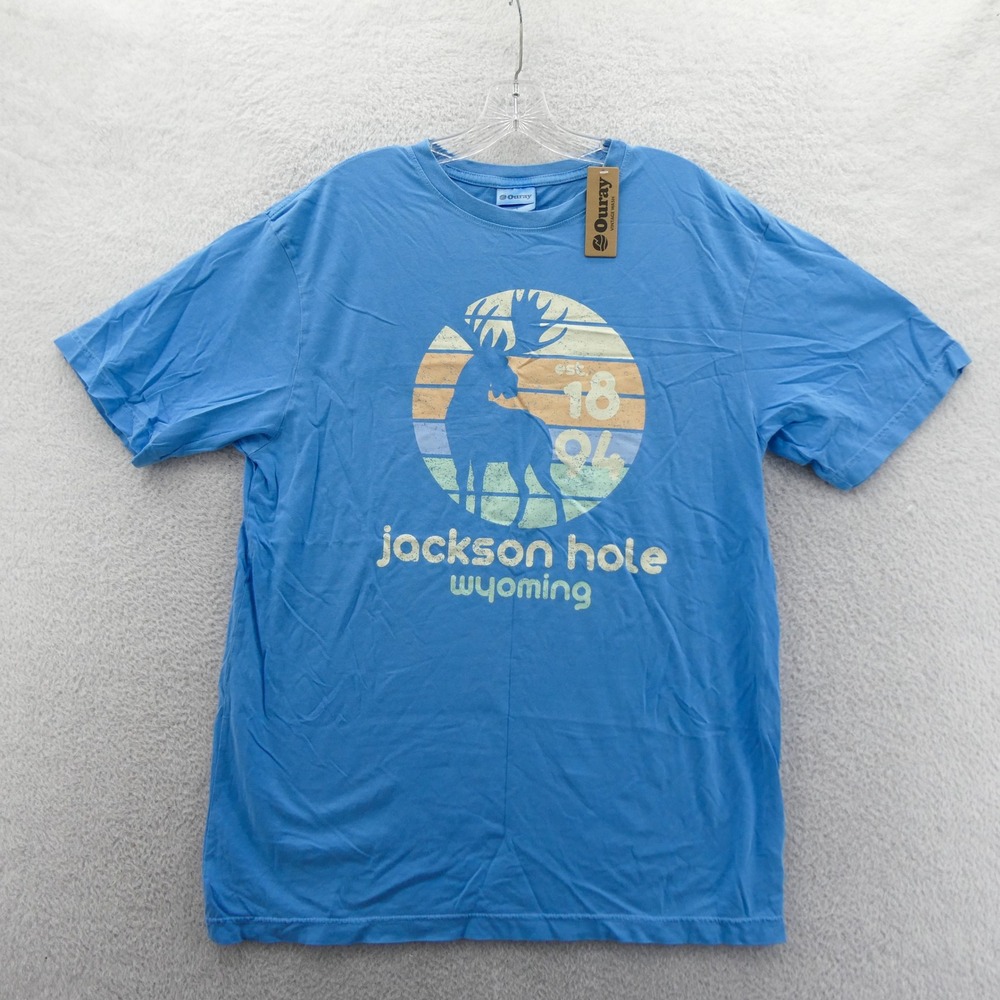 Ouray Shirt Mens Large Jackson Hole Wyoming Blue Moose Graphic Cotton